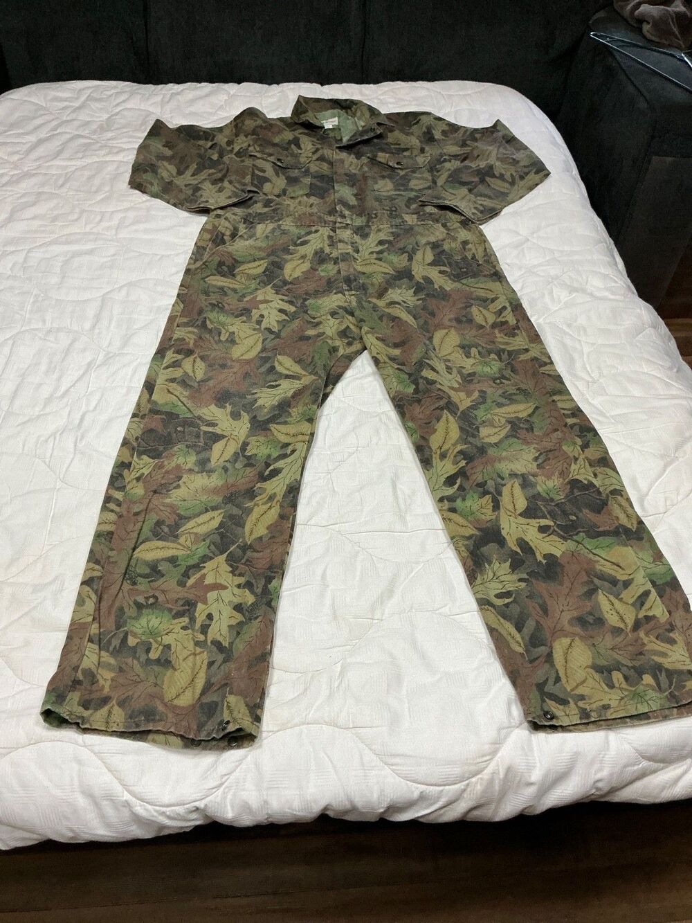 Vintage Gander Mountain Kelly Cooper Tru Leaf Camo Jumpsuit Overalls Coveralls